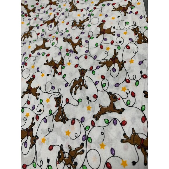 Christmas Reindeer Cotton Fabric 1/2 Yard 44" Wide with Holiday Lights & Stars - Picture 4 of 7